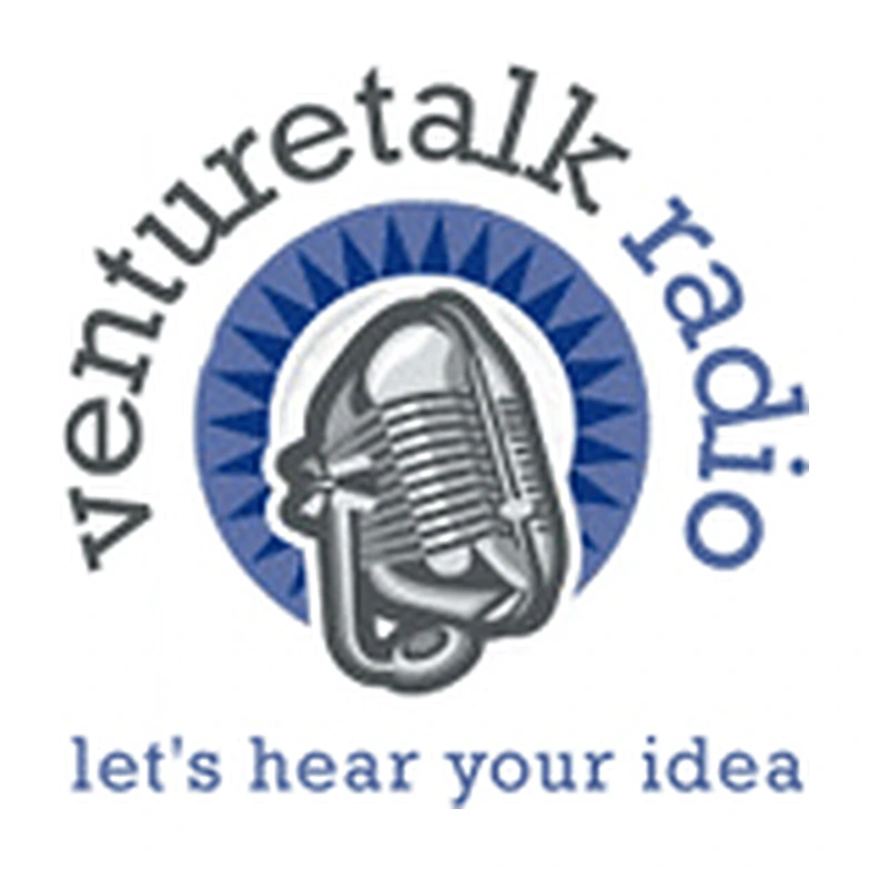 VentureTalk Radio logo: a vintage microphone in a blue sunburst with the tagline let's hear your idea
